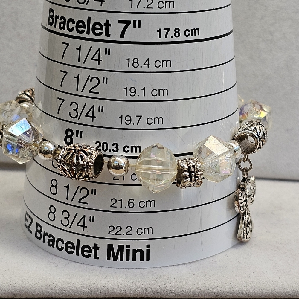 SET! 925 Cross with 925 Feather Ring & Stretch Angel Bead Bracelet SET! - Picture 13 of 16